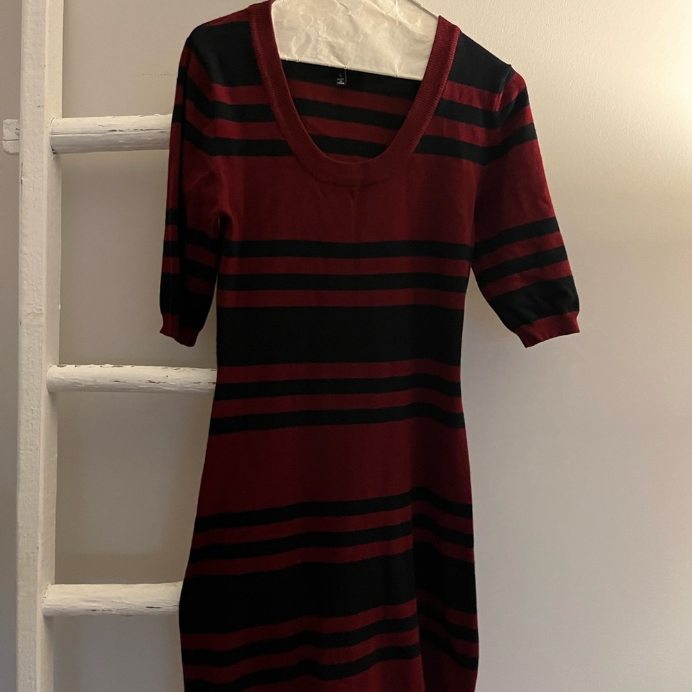 Striped Red and Black Women's Bodycon Sweater Dress